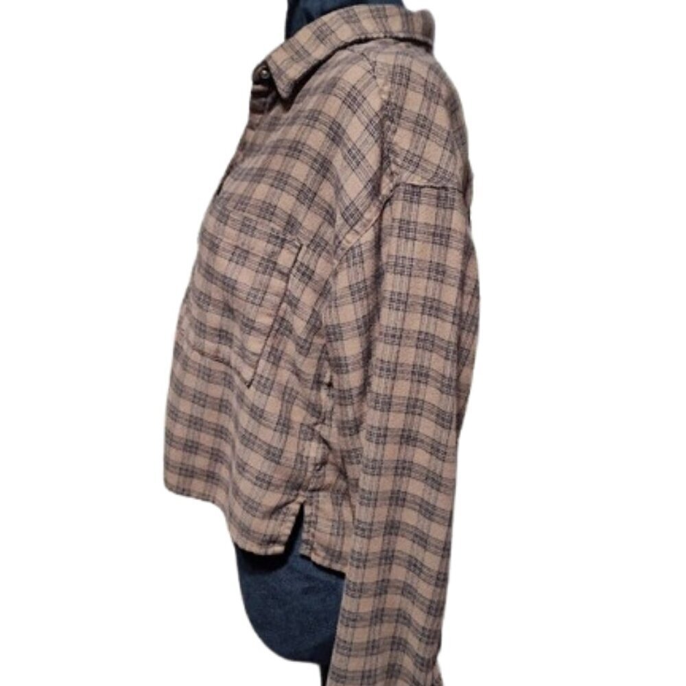 Abercrombie and Fitch Hollister Women's Long Sleeve Flannel Crop Top Size Medium - Picture 4 of 9